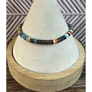 Southwest Sterling Kingman Turquoise & Spiny Oyster 4MM Heshi Beaded Bracelet 7”